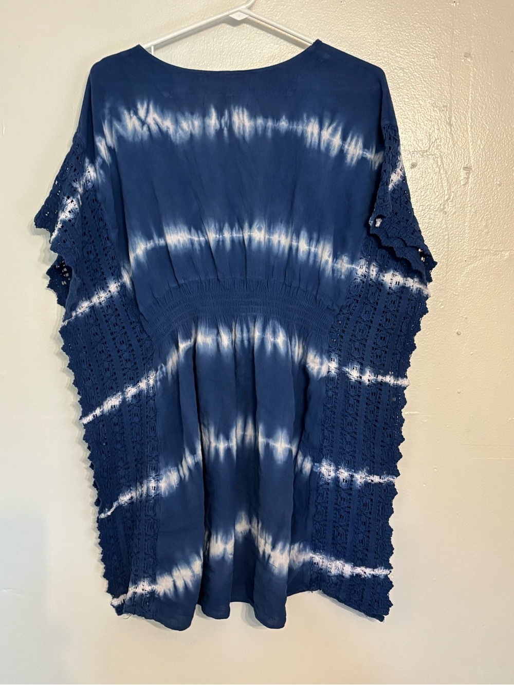 Women’s Navy Tie-Dye Crochet Sleeve Tunic